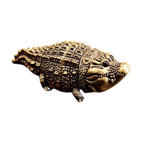kowaku Crocodile Statue Animal Alligator Figure Antique Bronze Ornament Feng Shui Animal Sculpture for Bedroom Tabletop Hotel Office