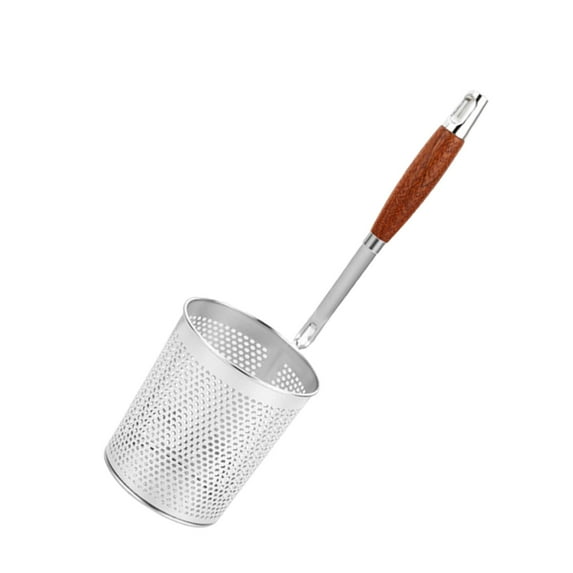 kowaku Deep Fryer Basket Wood Handle French Fries Basket for Chicken Pasta Barbecue 12cm Dia