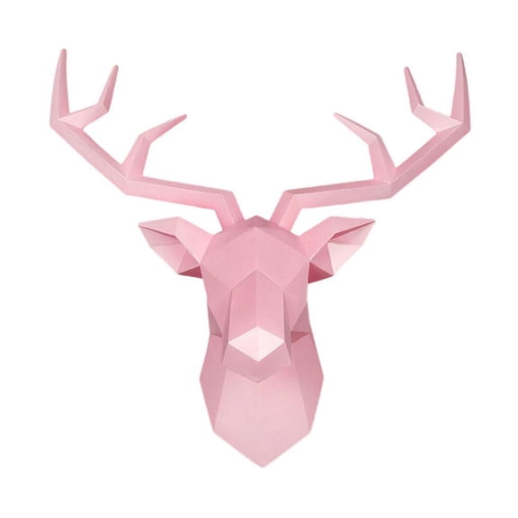 kowaku Deer Head Gift Hanging Sculpture Modern Geometrical Antlers Art Accessories Faux Taxidermy Deer Antler Wall Mount Home Decor for Farmhouse Office , Pink