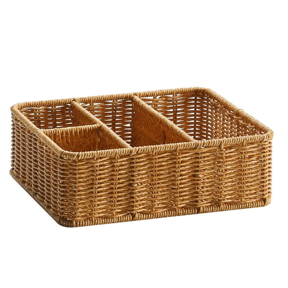 kowaku Desk Organizer Sundries Storage Box 4 Grid Decorative Desktop Storage Basket Desktop Compartment Basket for Home Decor Closet