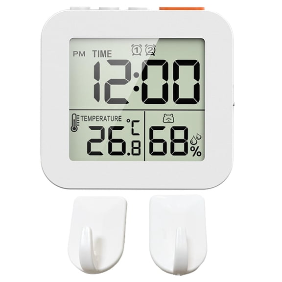 kowaku Digital Alarm Clock Digital Bathroom Clock Electronic LED Time Display Bedside Clock Temperature Display for Dormitory Office 2Pcs Hooks White