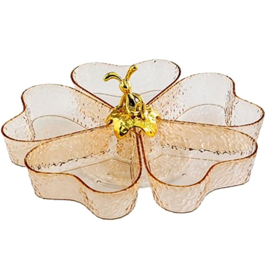 kowaku Divided Serving Tray Candy and Nut Dishes Tea Party 5 Grids Rotating Snack Plate Appetizer Tray for Dried Fruit Cookies Sweet Brown w Gold Rabbit