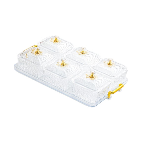 kowaku Dried Fruit Plate Set Candy Dish with Lids Divided Serving Platter, Spice Jars for Desktop, Hotel, Living Room, Home, Wedding Clear 6 Grid