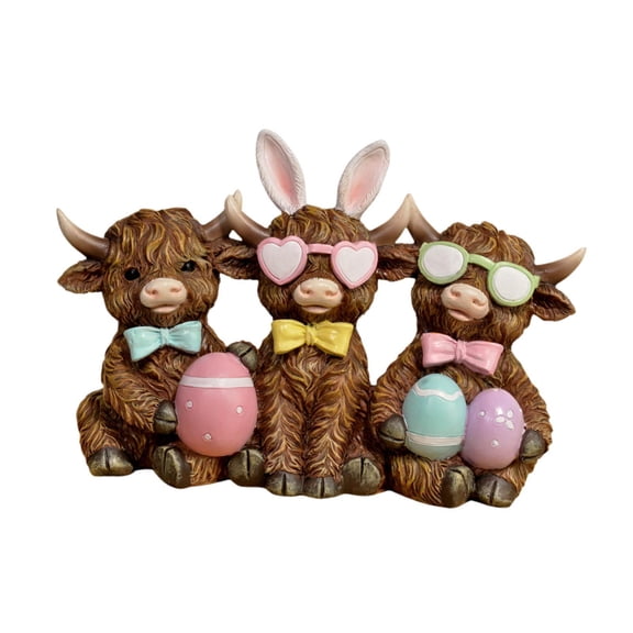 kowaku Easter Highland Cow Figurine Tabletop Ornament for Living Room Cabinet Table