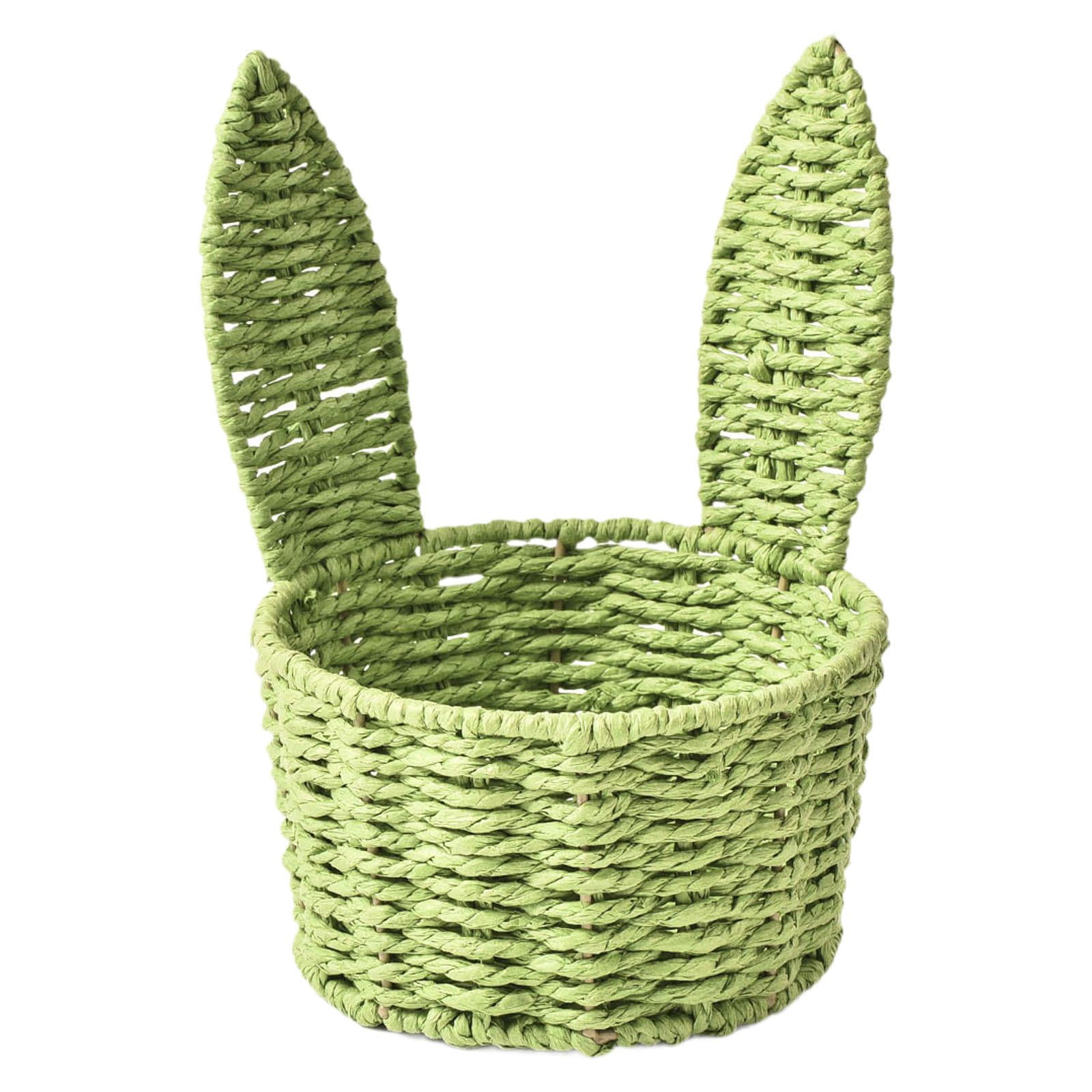 kowaku Easter Woven Bunny Ear Basket Storage Basket Candy Storage Creative Decorative Paper Rope Design Container Multipurpose Organizer Bunny Ear suitable for home decoration festive Green