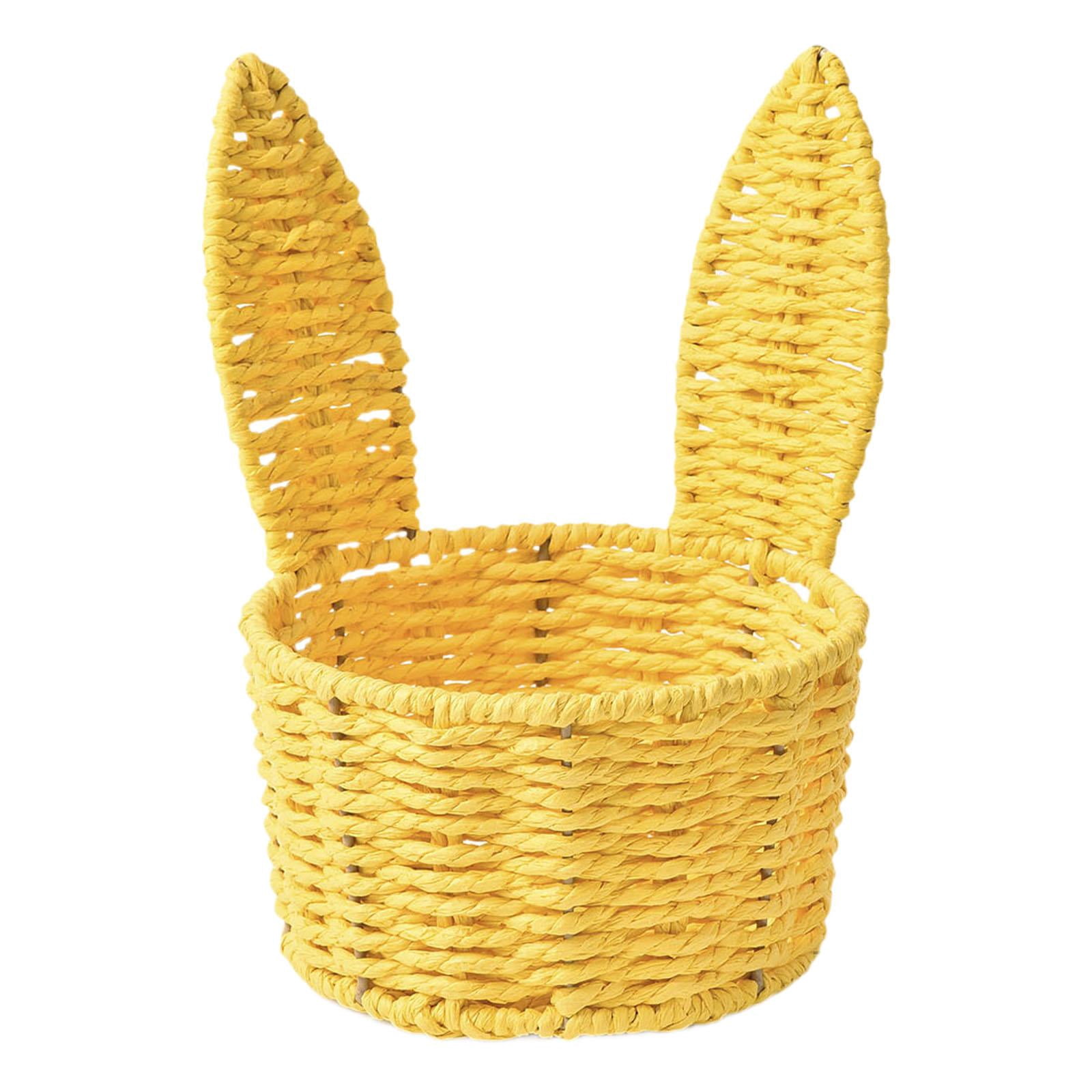 kowaku Easter Woven Bunny Ear Basket Storage Basket Candy Storage Creative Decorative Paper Rope Design Container Multipurpose Organizer Bunny Ear suitable for home decoration festive Yellow