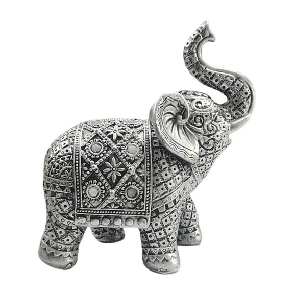 kowaku Elephant Figurine Animal Sculpture Resin, Tabletop Ornament, Decorative Statue for Desk Bedroom Fireplace Entrance Home Decor Silver