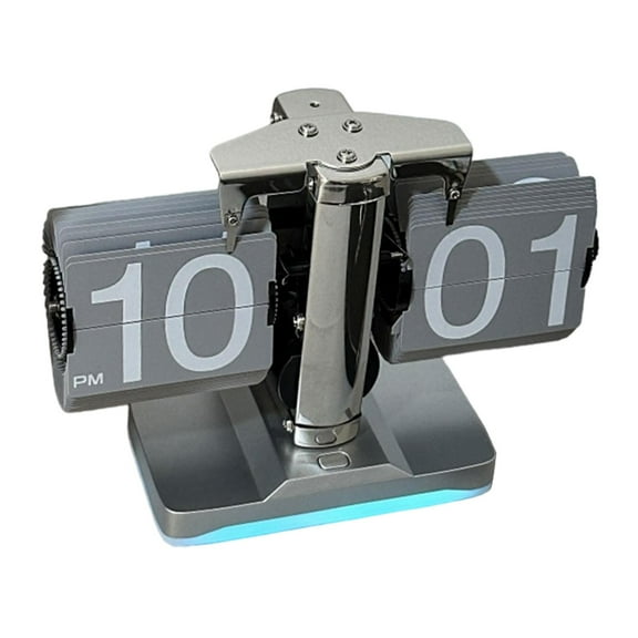 kowaku Flip Down Clock Auto Flip Clock Decorative Clock Creative Retro Flip Desk Clock Automatic Page Turning Clock for Cafe Bedroom Silver and Gray