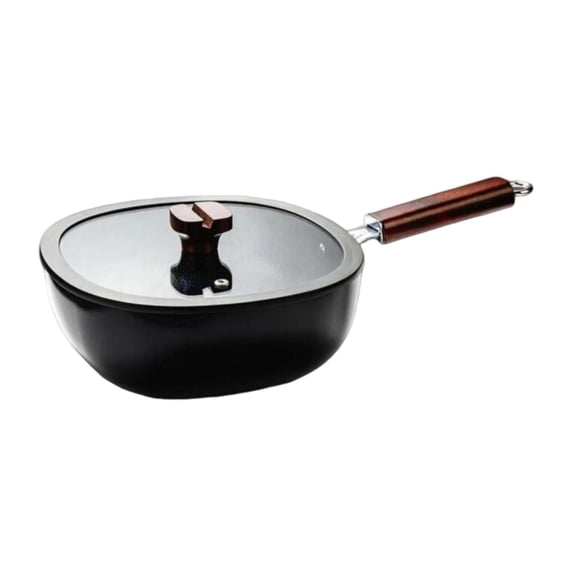 kowaku Frying Pan Iron Milk Pan Nonstick Gift Equipment Cookware Cooker with Lid Soup Pot for Breakfast Vegetable Stew Soup Kitchen 24cm