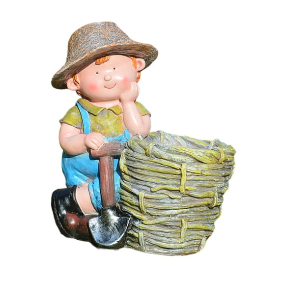 kowaku Garden Statue Flower Pot Desktop Ornament Resin Sculpture Planter Pot for Patio Indoor Outdoor Desk Bookshelf Home Decoration , Boy