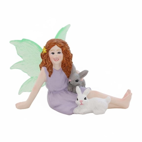 kowaku Girl and Hare Figurine Fantasy design Illuminated Fairy Ornament Charming Pixie Garden Figurine for Micro Landscape, Flower Pot