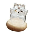thumbnail image 1 of kowaku Glass Piggy Bank Money Saving Pot Ornament Festival Gift Cute Kitten Shaped Money Bank with Wooden Base for Shelf Living Room Clear, 1 of 9