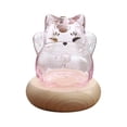 thumbnail image 1 of kowaku Glass Piggy Bank Money Saving Pot Ornament Festival Gift Cute Kitten Shaped Money Bank with Wooden Base for Shelf Living Room PInk, 1 of 9