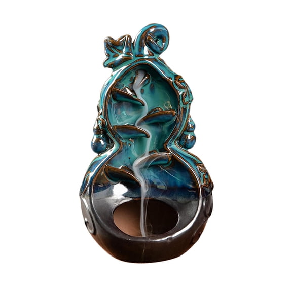 kowaku Gourd Backflow Burner Figurine Ceramic Feng Shui Sculpture Aroma Ornament for Living Room Yoga Desk Housewarming Gift Blue