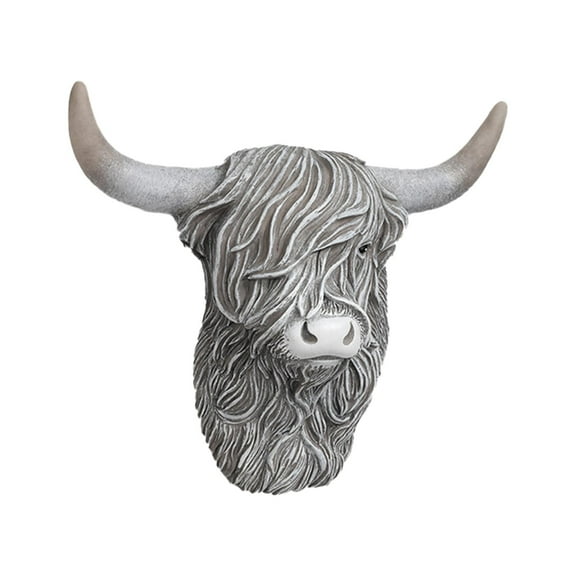 kowaku Highland Cow Decor Bull Head Wall Art Novelty Crafts Ornament Wall Sculpture for Garden Entryway Office Farmhouse Living Room Grey