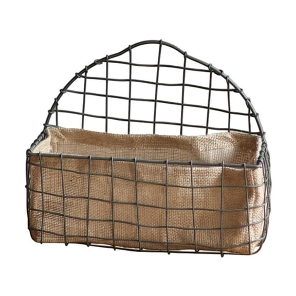 kowaku Iron Wire Hanging Basket Flower Basket Iron Grid Decoration Pastoral Home Storage with Breathable Linen for Farmhouse Wedding