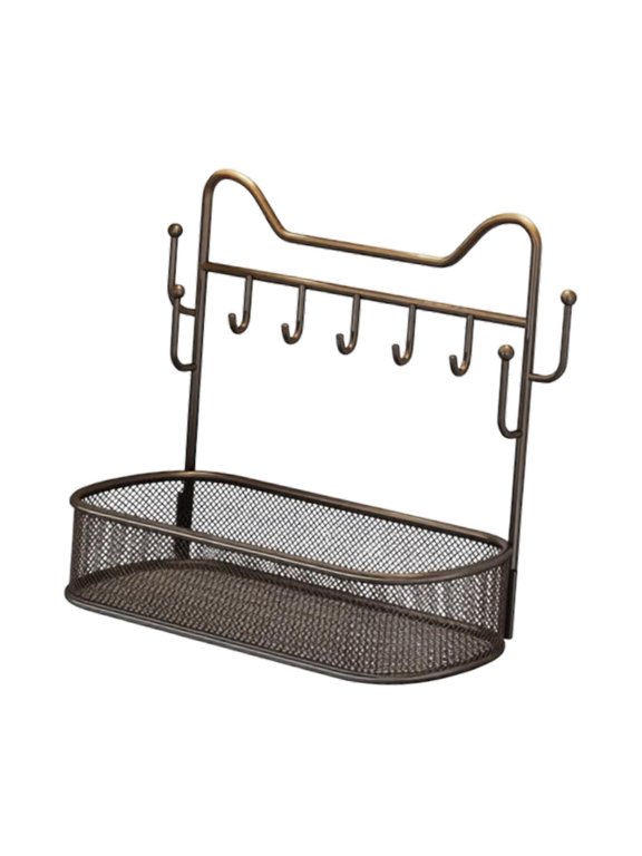 Key Holder Stand Jewelry Organizer with Hangers Practical Jewelry Holder Key Rack for Porch Bedroom Tabletop Countertop Decor Black