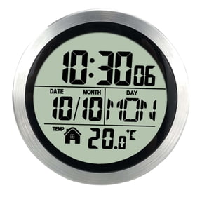 kowaku Kitchen Wall Clock Digital Bathroom Clock Round LCD Screen Waterproof Suction Cup Temperature Calendar Display Suitable for Laundry Room Kitchen Aluminum Frame