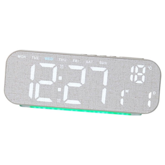 kowaku LED Digital Clock Ornament Decoration Time Gift Tabletop Stylish Temperature Sturdy Desk Clock for Living Room Kitchen Office Gray