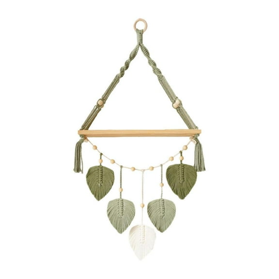 kowaku Leaves Macrame Wall Hanging Photos Planter Rack Chic Bohemian Plant Shelf Storage Floating Shelf for Apartment