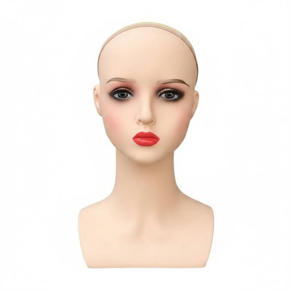 kowaku Mannequin Head with Makeup PVC Material Female Mannequin Head Stable Base for Cosplay Sellers, Beauty Salon