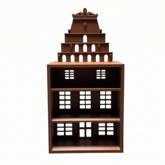 kowaku Mini Display Shelf Stepped Roofline Dollhouse Scene Prop Open-Fronted Shelf, Coffee