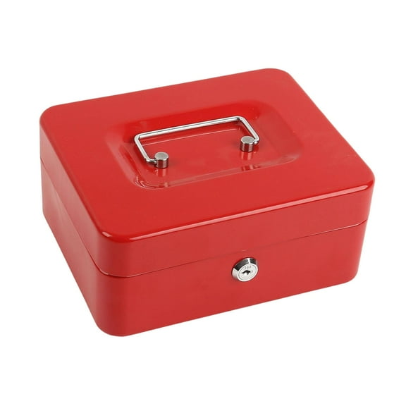 kowaku Money Box with Lock with Keys Modern Portable with Top Handle Metal Lockable Money Saving Box for Classroom Prizes Girls Boys Red