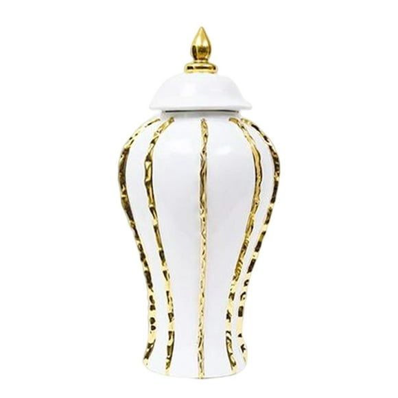 kowaku Porcelain Ginger Jars for Home Decor - White Gold Decorative Ginger Jar Vase with Lid - Ceramic Temple Jar