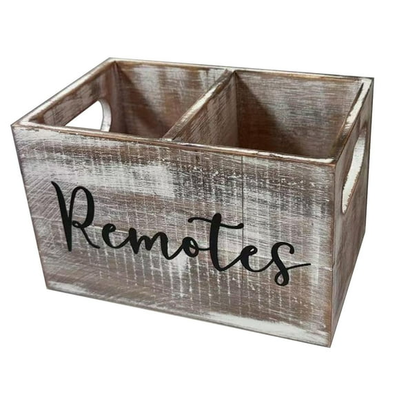 kowaku Remote Control Holder Bedside Table Storage Organizer Wood 2 Slots Multipurpose Desktop Organizer for Countertop Bedroom Home Distressed