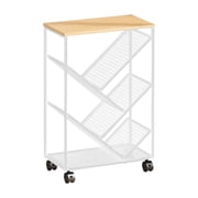 kowaku Rolling Bookcase with Wheels,Storage Rack Trolley Cart Multipurpose Mobile Bookshelf Cart Organizer for Children Room Bedroom White