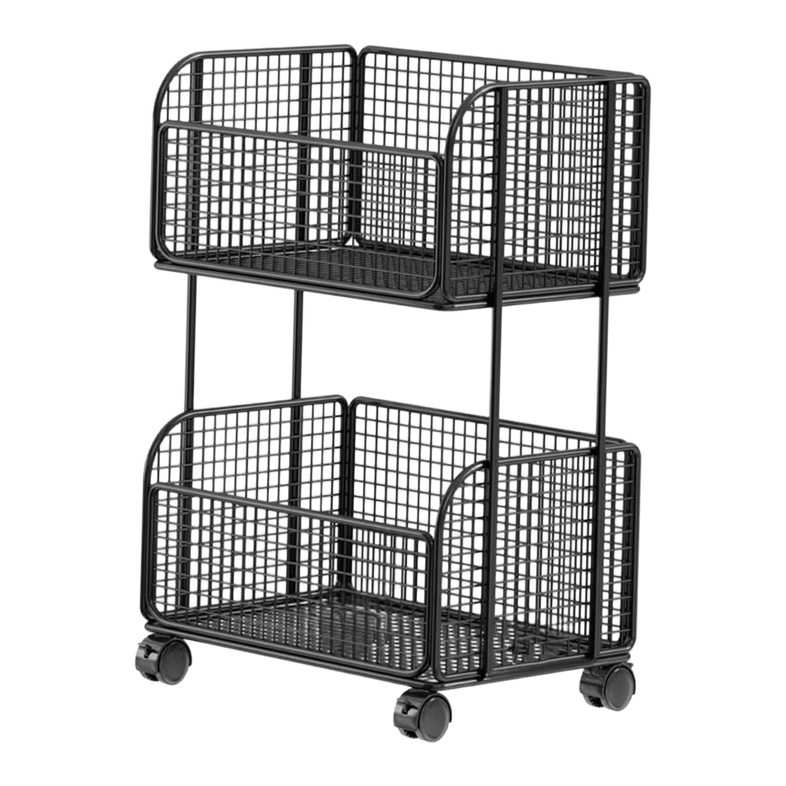 kowaku Rolling File Folder Cart,Mobile Utility Cart School with Lockable Wheels under Desk Storage Organizer for Bathroom Toiletries Black Two Layer