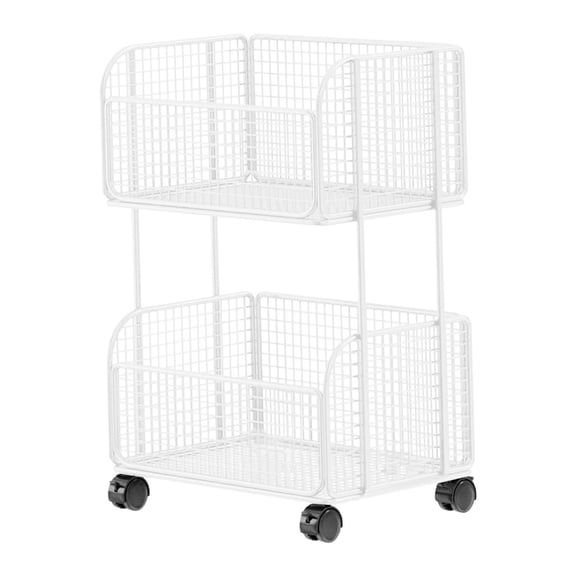 kowaku Rolling File Folder Cart,Mobile Utility Cart School with Lockable Wheels under Desk Storage Organizer for Bathroom Toiletries White Two Layer
