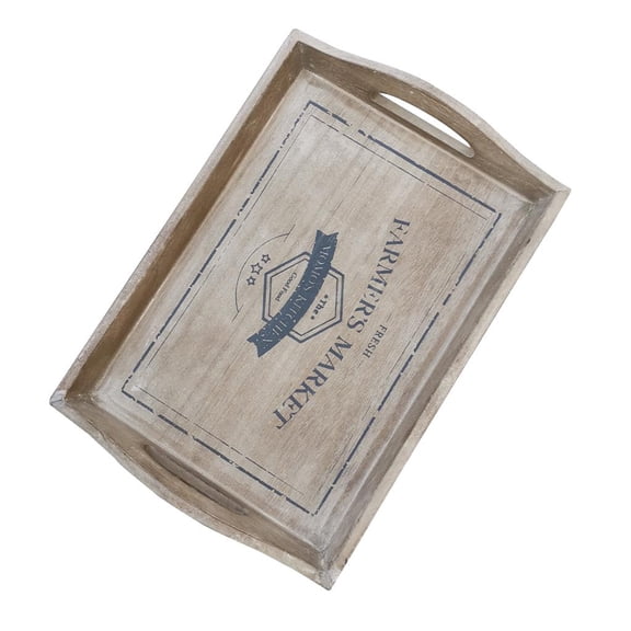 kowaku Rustic Wood Serving Tray-with 2 Handles Rectangular Decorative Storage Dish, Plate, Platter, for Kitchen Patio Snacks Breakfast in Bed, BBQ