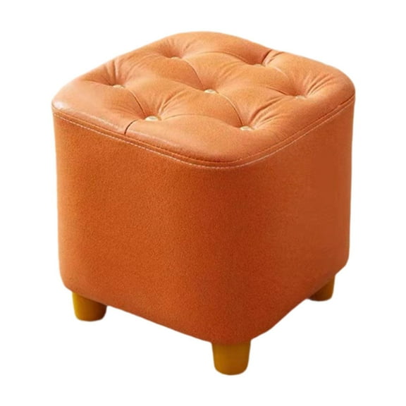 kowaku Small Footstool Ottoman Stool Anti Slip Padded Seat Furniture Square Foot Stool Footrest for Apartment Couch Entryway Bedside Orange