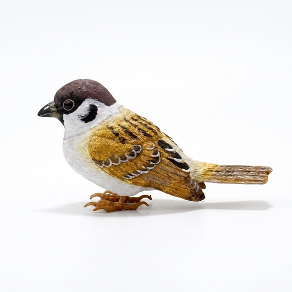 kowaku Sparrow Figurine Textured Feathers Tree Stump Bird Figurine Wood-Like Base Material Bird Ornament for Tabletop, Style 2