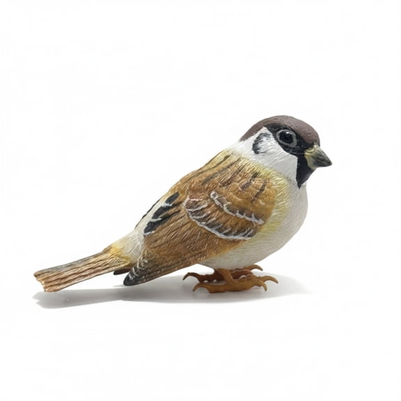 kowaku Sparrow Figurine Textured Feathers Tree Stump Bird Figurine Wood-Like Base Material Bird Ornament for Tabletop, Style 3