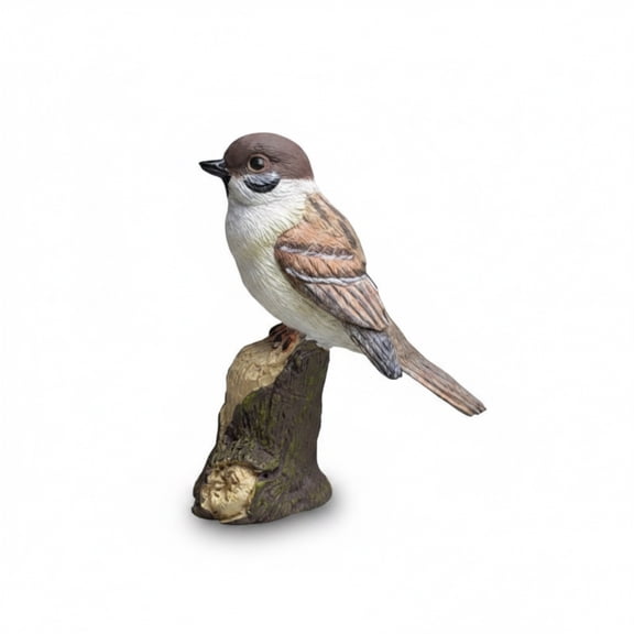 kowaku Sparrow Figurine Textured Feathers Tree Stump Bird Figurine Wood-Like Base Material Bird Ornament for Tabletop, Style 7