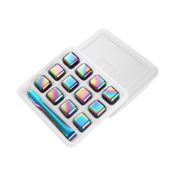 kowaku Stainless Steel Ice Cubes Quickyly Cooling Food Grade Drinks Chilling Stones Whisky Cubes for Cocktails Beer Kitchen Bar 12 Colorful and Clip