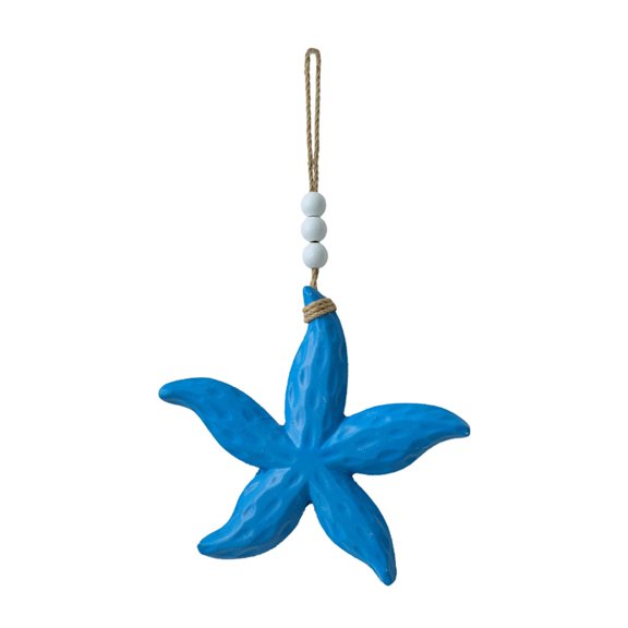 kowaku Starfish Pendant Handmade Wall Hanging Mediterranean Style Ornament Wooden Nautical Decoration with Jute Rope Suitable for Wedding Party Photo Props H Light blue