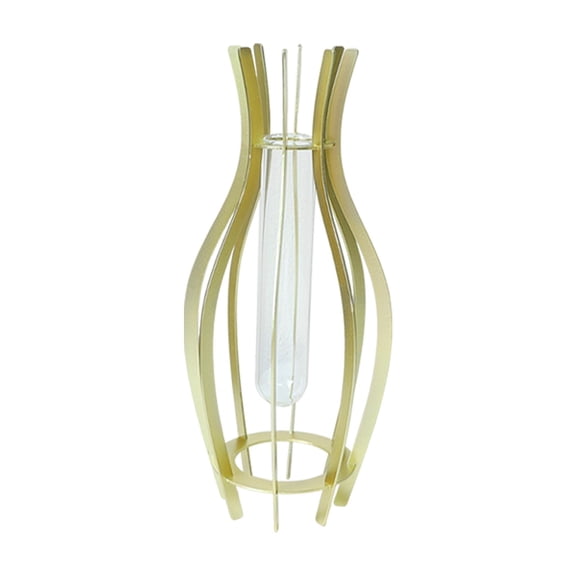 kowaku Tabletop Vase Planter Clear Hydroponic Tube for Bookshelf Wedding Greenhouse Gold 8x8x25cm