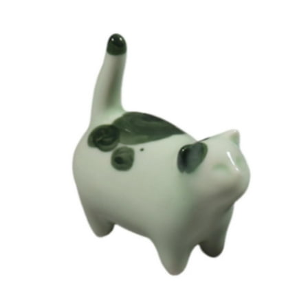 kowaku Tea Pet Lovely Miniatures Gift Decoration Cat Figurine for Tearoom Desk Home Green