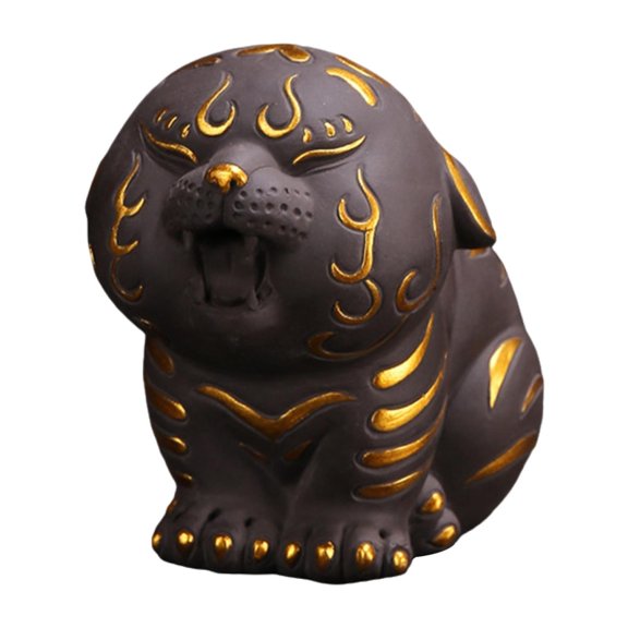 kowaku Tea Pet Statue Kungfu Tea Accessories Home Decor Tiger Figurine Mini Sculpture for Bookshelf Shelf Tea Table Desk Centerpiece gold violet