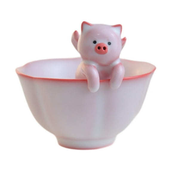 kowaku Teacup Made of , Chinese Teacup with Tea Pet, Pig Statue, Decorative Porcelain Collectible Figurine, Miniature Figure for Tea Room And Office B
