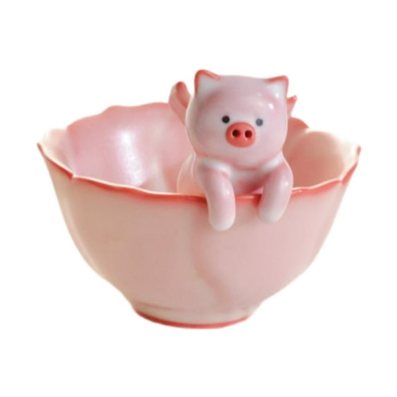 kowaku Teacup Made of , Chinese Teacup with Tea Pet, Pig Statue, Decorative Porcelain Collectible Figurine, Miniature Figure for Tea Room And Office C