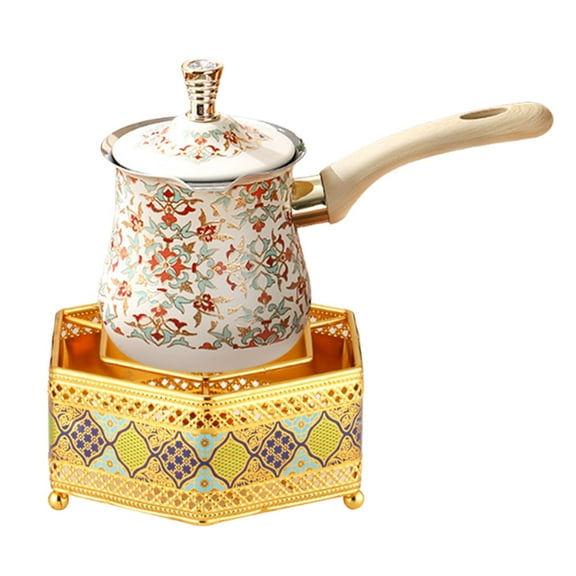 kowaku Turkish Warmer Coffee Pot Stovetop Teapot with Wooden Handle Multipurpose Milk Frothing Pitcher Butter Melt Pot for Tea House 550ml