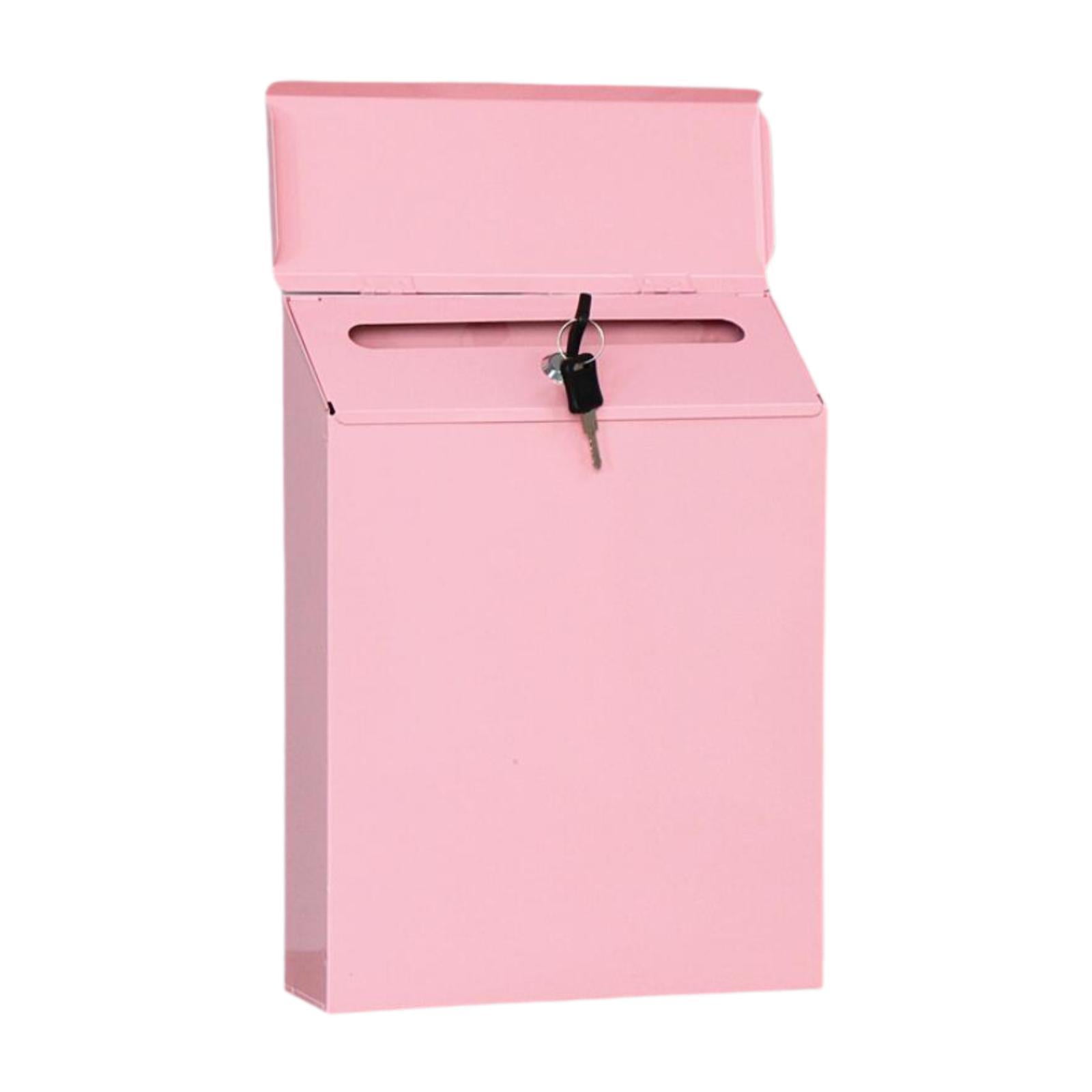kowaku Wall Mounted Mailbox Drop Box Pink Decorative Simple Metal Postbox Newspaper Holder Box for Front Door Office