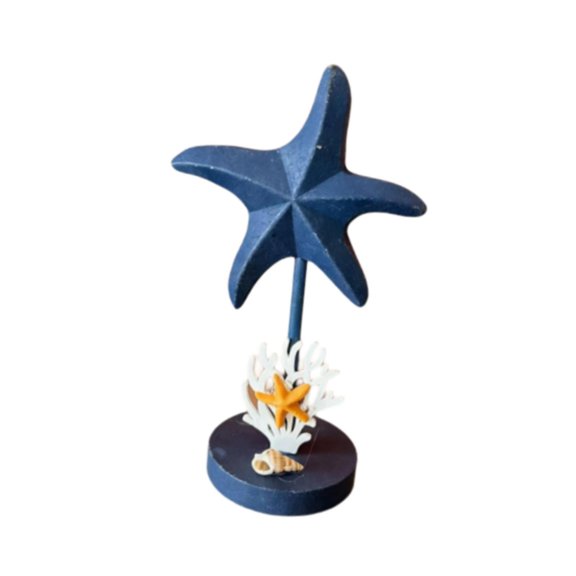 kowaku Wooden Starfish Decor Desktop Ornament Mediterranean Look Sculpture Decorative Statue for TV Cabinet Bedroom Shelf Decoration Blue