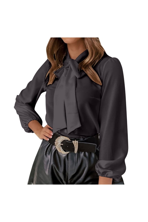 Blouse for Women Dressy Casual Business Bow Tie Neck Long Sleeve Work Offices Shirts Fall Tops
