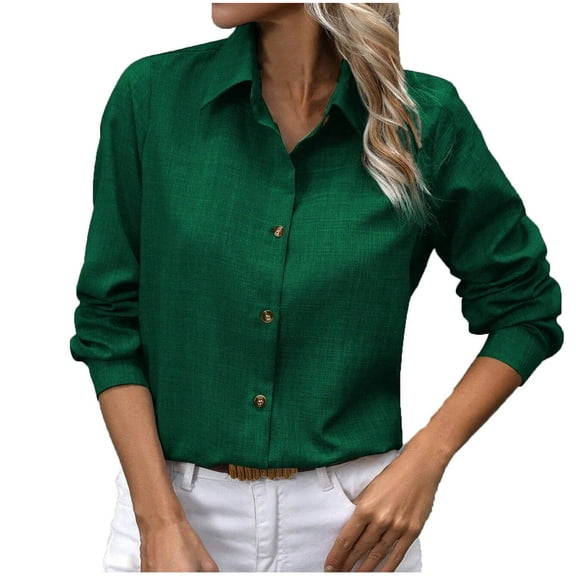 kpmatpey Business Casual Tops for Women Long Sleeve Lightweight Lapel Collared Button down Shirts Office Work Blouses