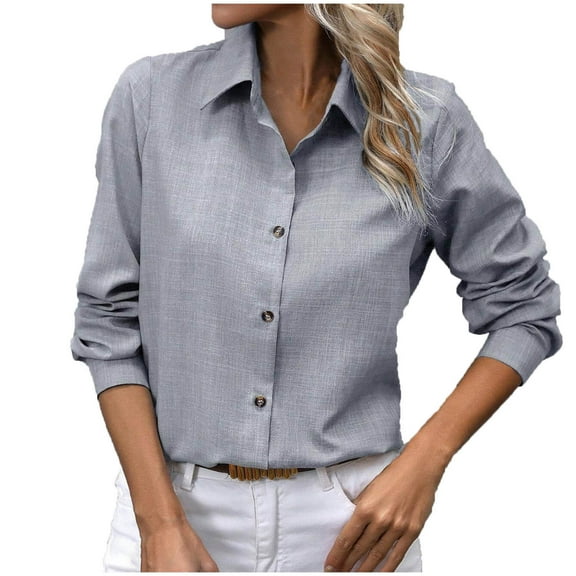 kpmatpey Business Casual Tops for Women Long Sleeve Lightweight Lapel Collared Button down Shirts Office Work Blouses